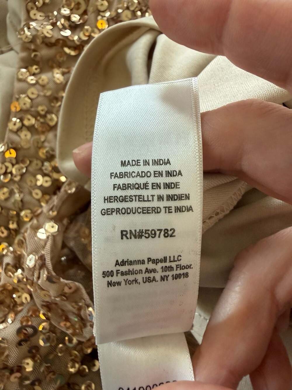 Adrianna Papell Short Sleeve Scoop Back Champagne Gold Sequin Dress 6 Petite - Picture 9 of 9